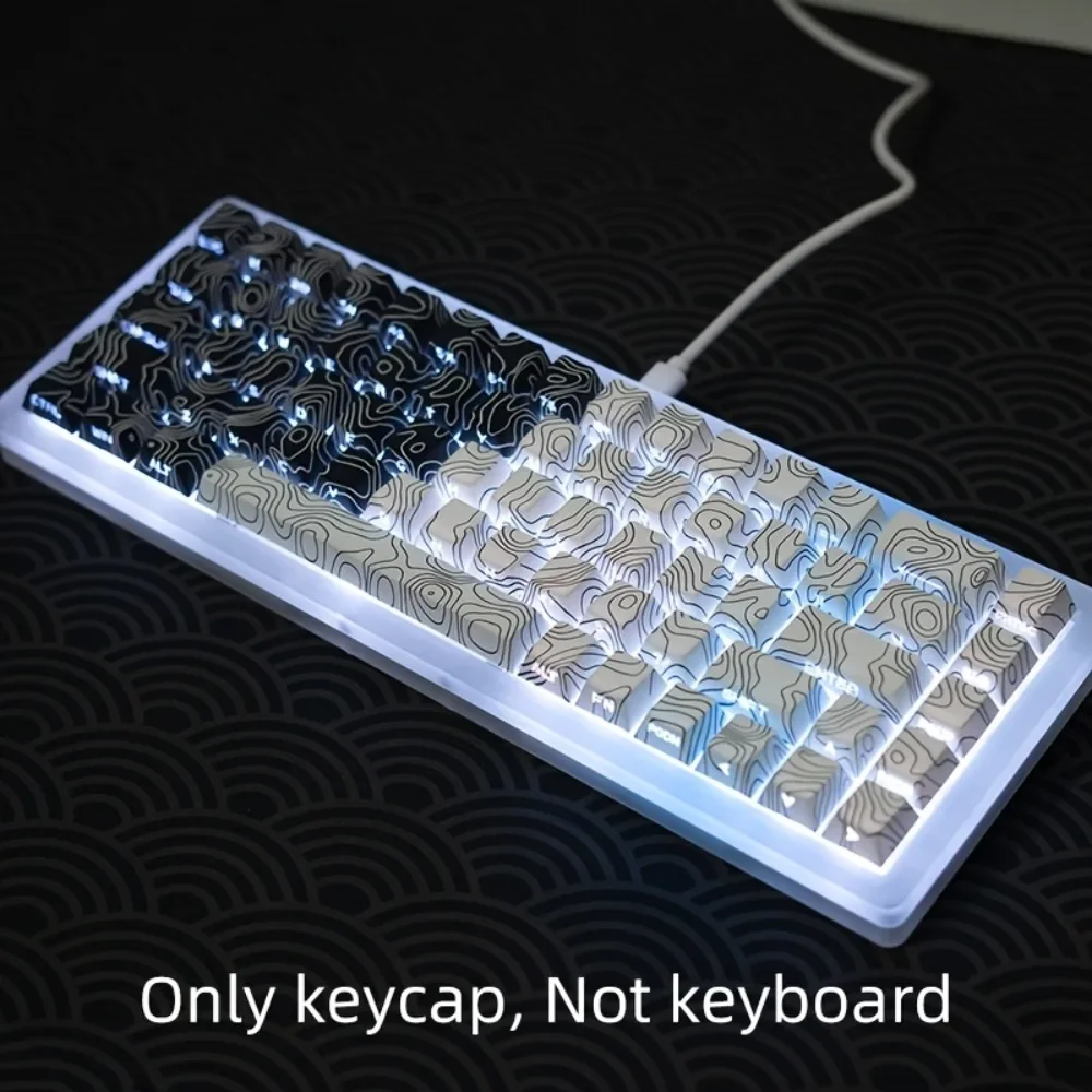 GEFENSI Cherry Keycap Black And White Color Matching 130 Key Side-engraved Translucent PBT Adapts To 6.25U Space Mechanical Keyb