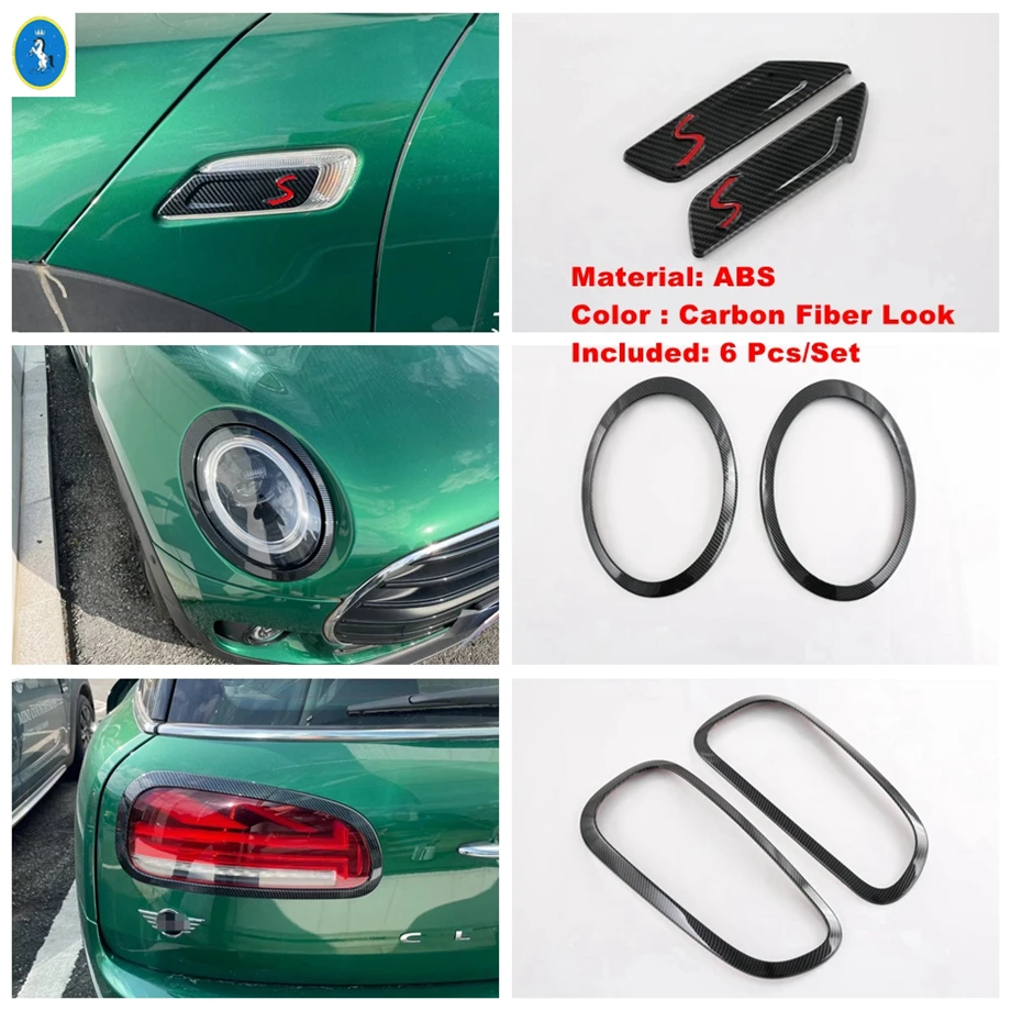 Front Head Tail Lights Lamps Foliage Leaf Fender Cover Trim For Mini Clubman 2016 - 2021 Carbon Fiber Look Exterior Refit Kit