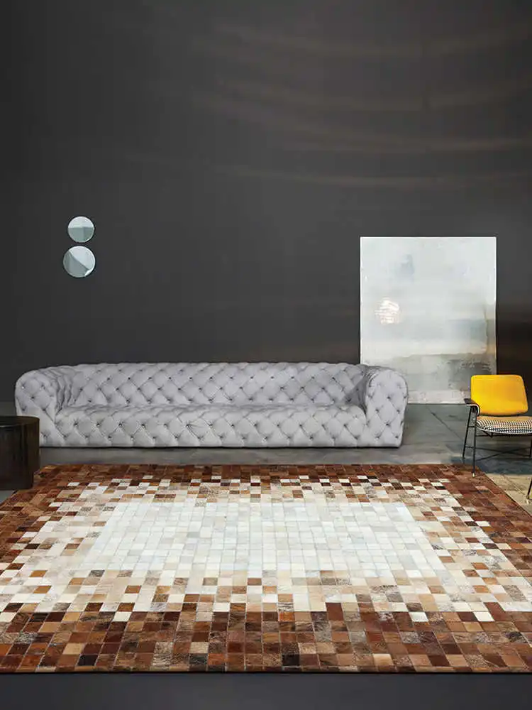 Tappeto con cuciture in pelle bovina fatto a mano soggiorno di lusso casa semplice moderno americano tavolino tappeto camera da letto comodino Mat Home Decor