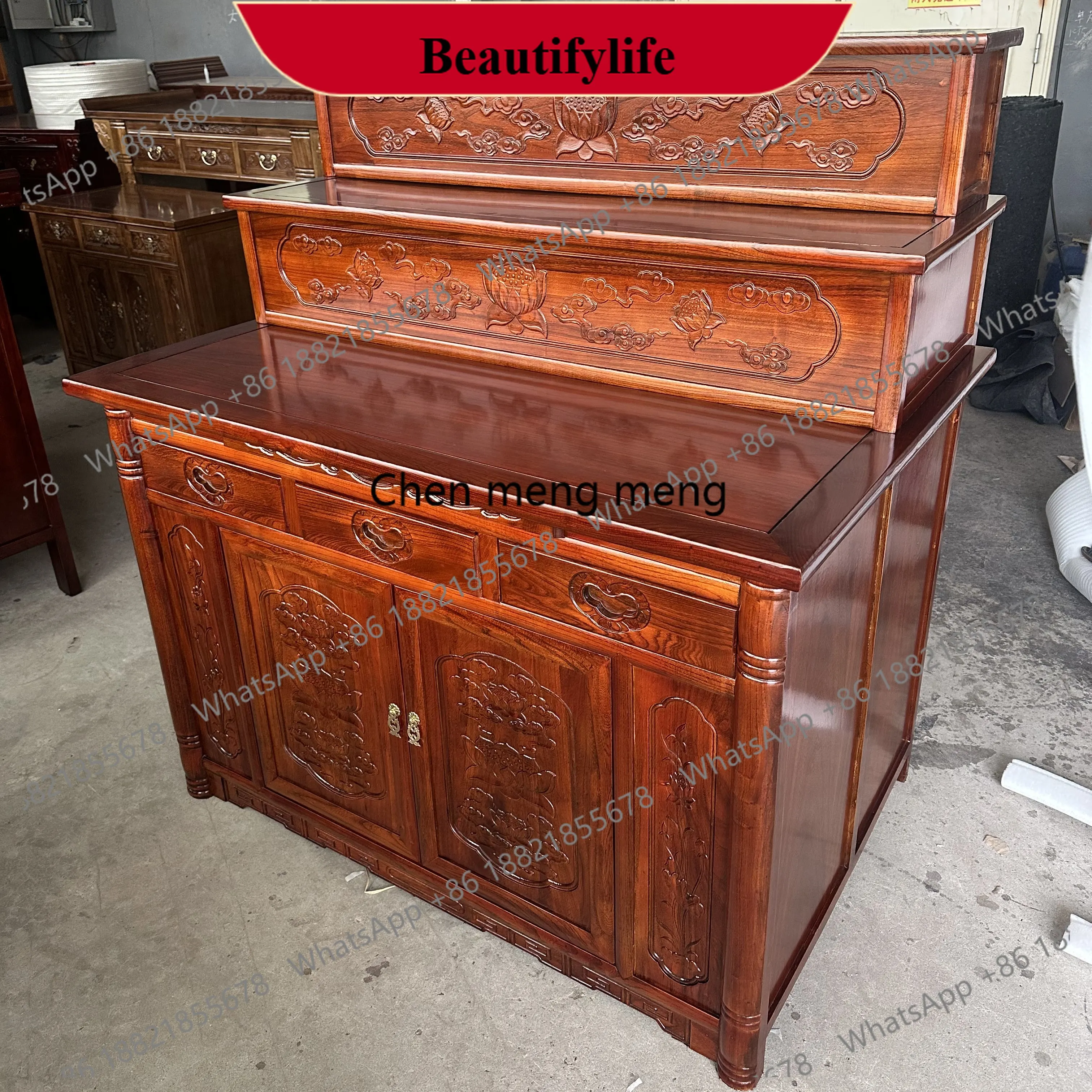 z183 three-layer buddhist niche altar for home god of wealth guanyin altar elm step ladder altar