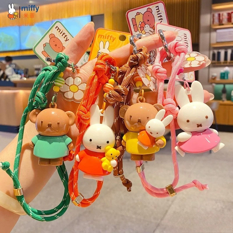 

Cute Miffy Cartoon Creative Fashion Braided Rope Keychain School Bag Pendant Couple Bag Pendant Kawaii Girl Anime Gift Toy