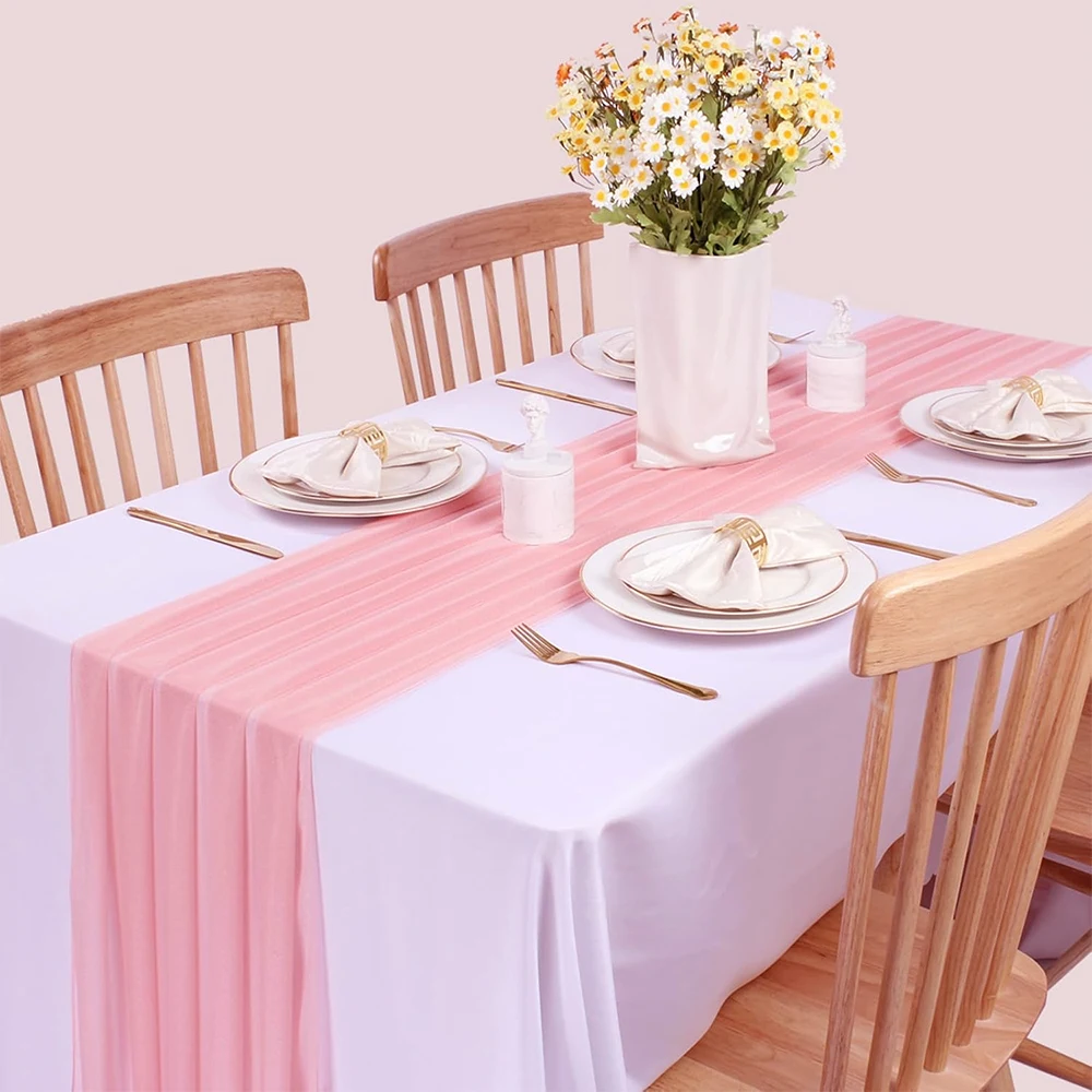 مفرش طاولة شفاف وردي مغبر أنيق لحفلات الزفاف وقوس ديكور تراكب لمرحلة الزفاف وحفلات أعياد الميلاد #1