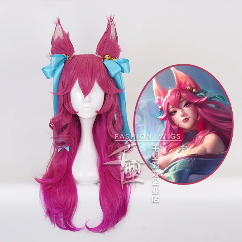 

Spirit Blossom Ahri Cosplay LOL Cosplay Women 70cm Long Curly Wave Wig Cosplay Anime Heat Resistant Synthetic Wigs + Wig Cap