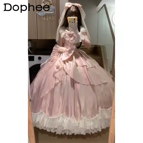 Gorgeous Elegant Pink Lolita Wedding Evening Dress Birthday Adult Ceremony Princess Style Dress for Women