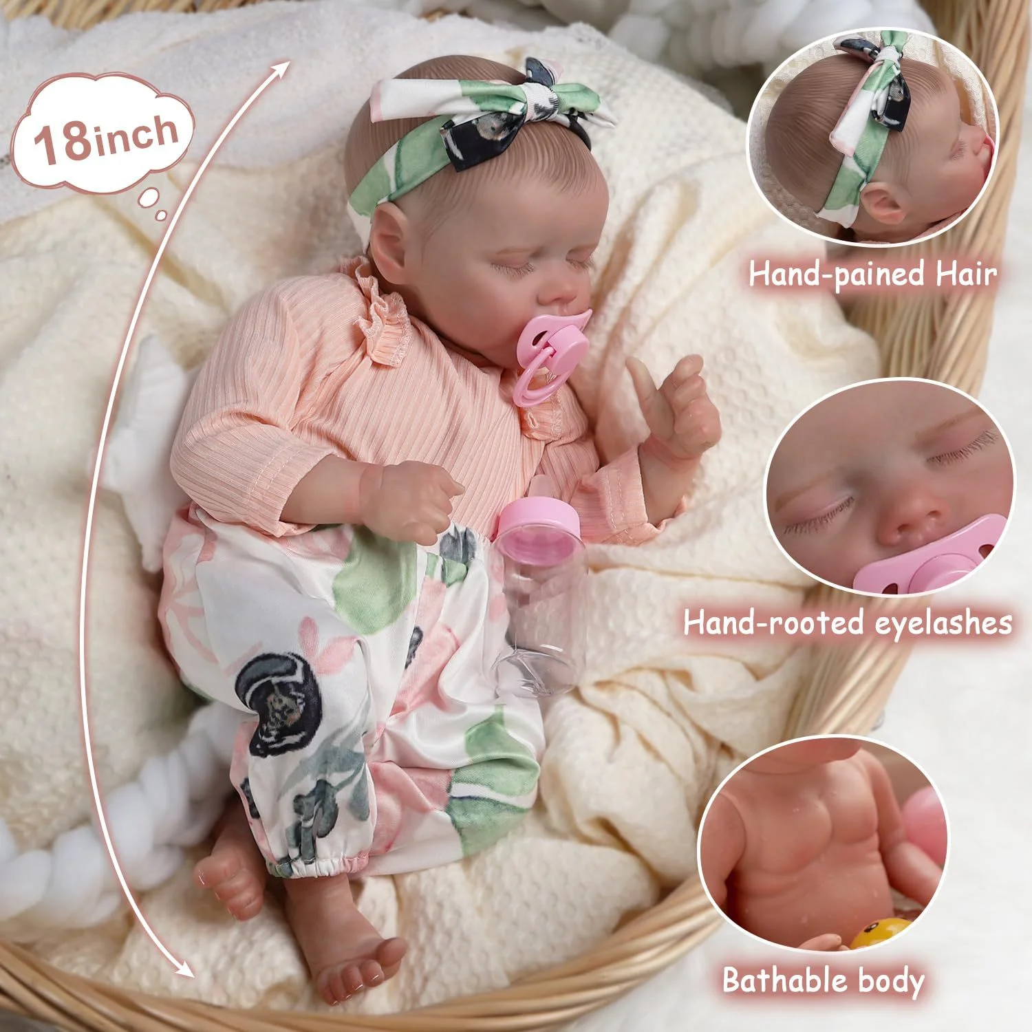دمية تولد من جديد دافئة وناعمة W-0818 بوصة مستوردة من المطاط الناعم محاكاة دمية طفل لعبة واقعية لحديثي الولادة يمكن الجلوس والاستلقاء #1