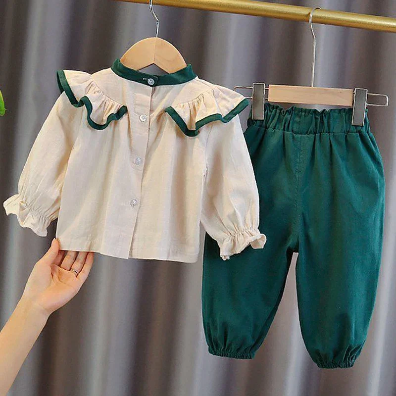 

Girls Clothes Sets Spring Autumn Bowknot Blouses Tops + Bloomers Pants Outfits New Children Clothes Set Sweet Kids Clothing 2Pcs