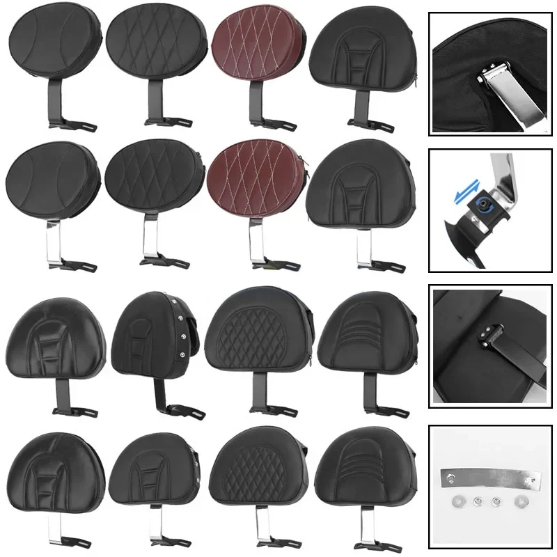 Motorcycle Adjustable Driver Rider Backrest Plug In Sissy Bar Seat Cushion Moto Pad For Harley Fatboy Heritage Softail 2007-2017