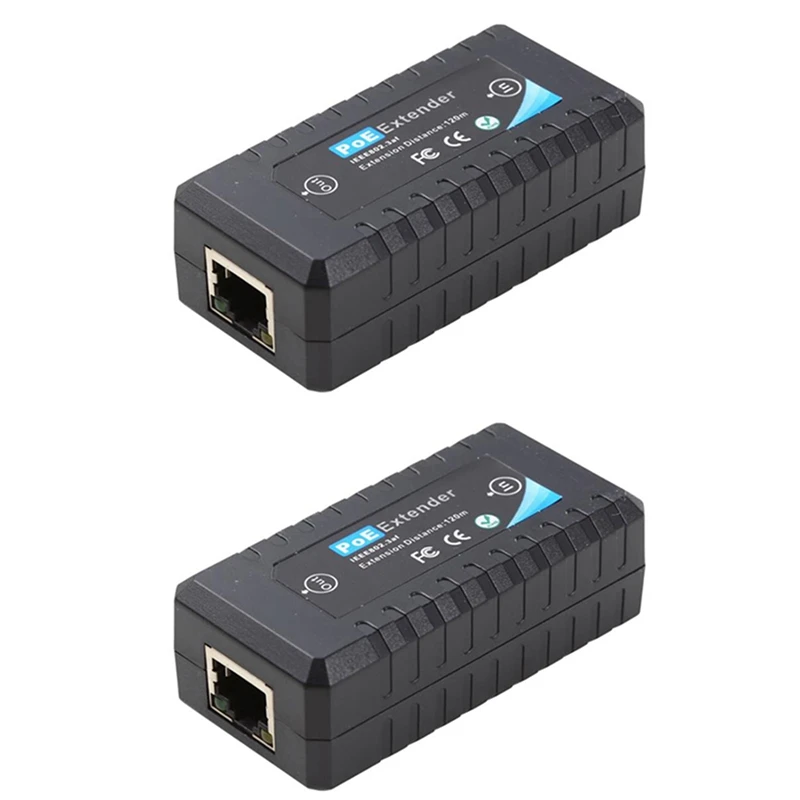 2X 1 Port POE Extender 10/100Mbps With IEEE 802.3Af Standard Input/Output For IP Camera Transmission Distance 120 Meters