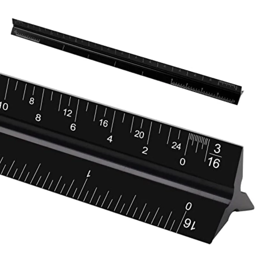 

12 Architectural Scale Ruler for blueprint drafting aluminum triangular scale ruler in black with laser-etched imperial measure