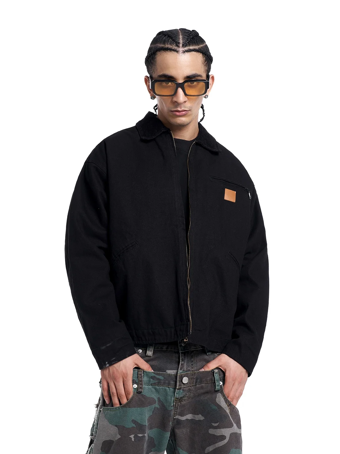 

MT99 American ort Sle Denim Jaet Detroit Workwear Vintage Waed Plu Collar Casual Top Men's Cotton Long Sve Zipper