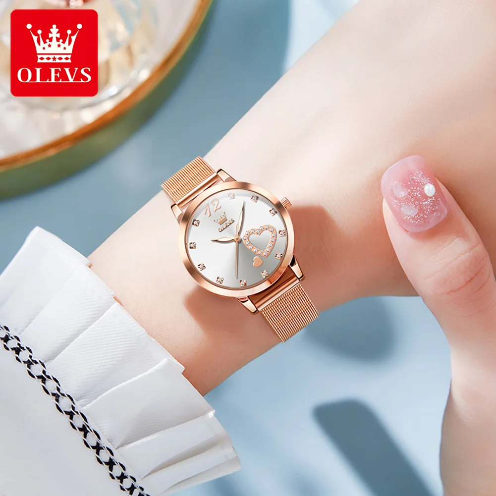 OLEVS Women Watches Japanese Quartz Waterproof Wristwatch Stainless Steel Strap Fashion Dress Luminous Diamond Face Lady Watch