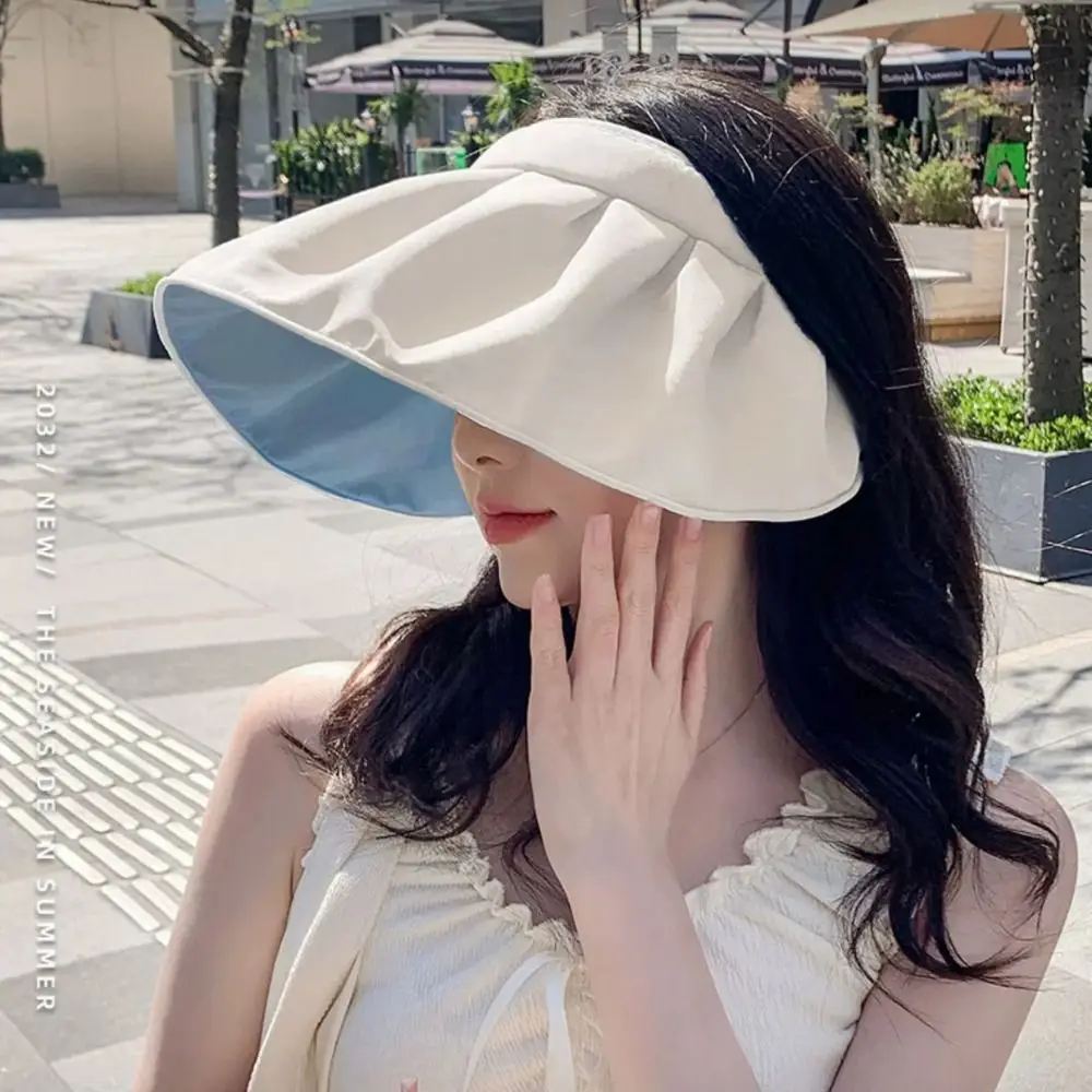 Simple Sweet Sun Protection Cap Topless Headband Female Shell Hat Wide Brim UV Protection Foldable Visor Cap Girls view 5