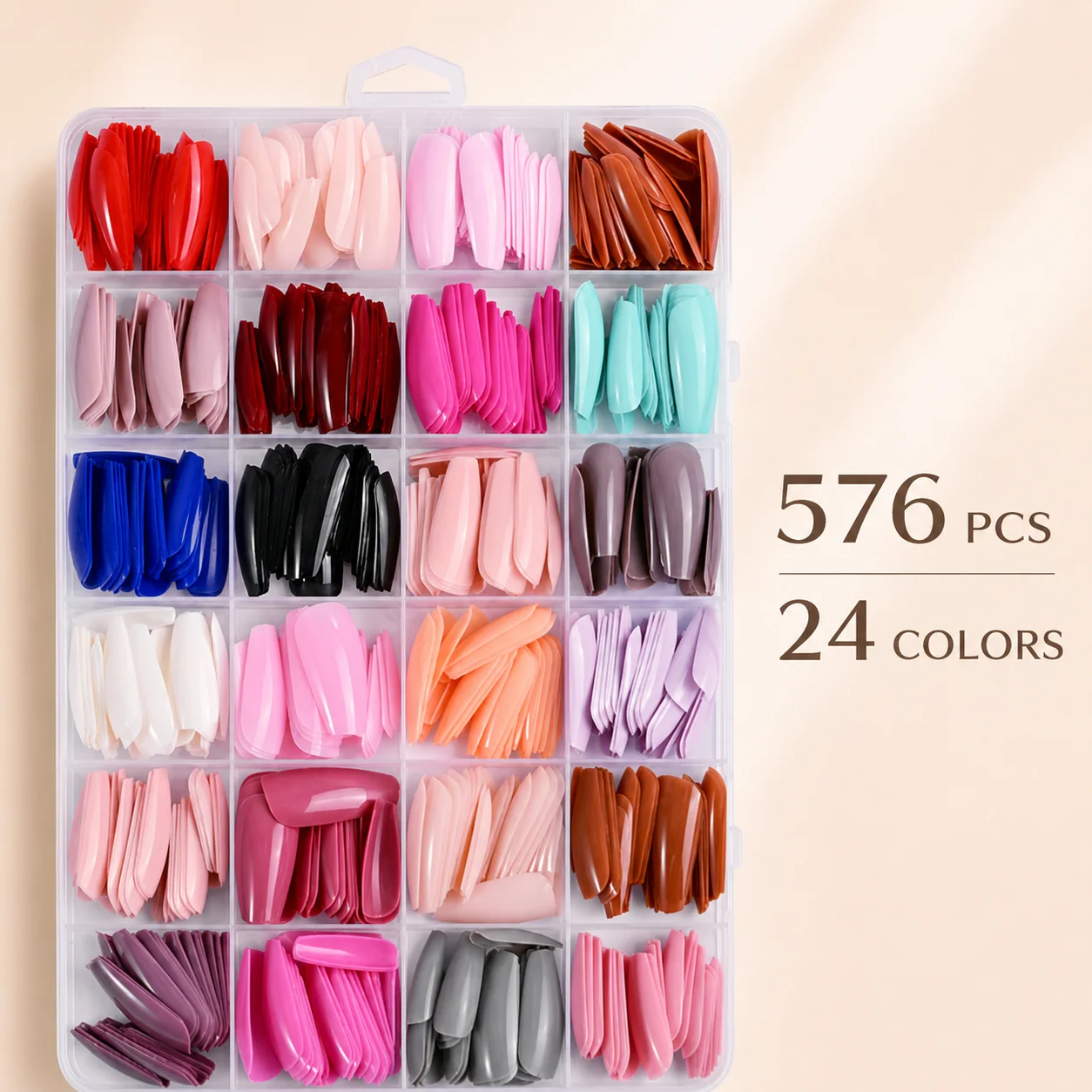 24 Colors 576pcs Ballet-Style Press-On Nails, Colorful Shiny Full-Coverage Fake Nail Tips, DIY Nail Set for Women