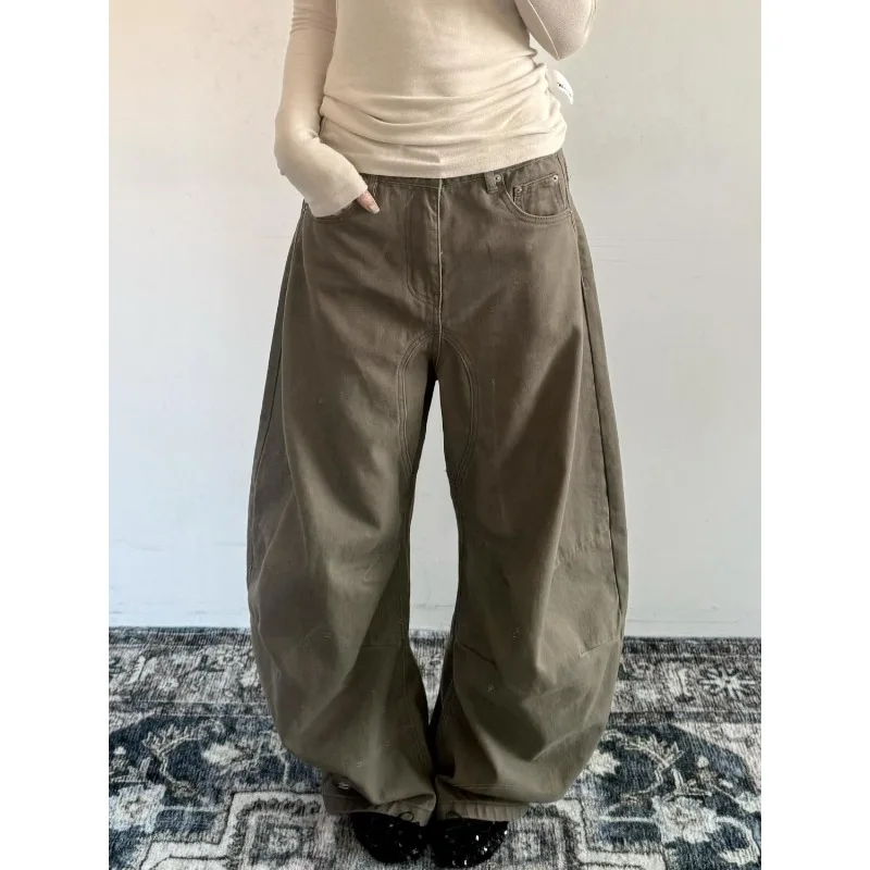 

Женские осенне-зимние американские винтажные широкие повседневные джинсы 2024, свободный крой, износостойкие джинсовые брюки с высокой талией