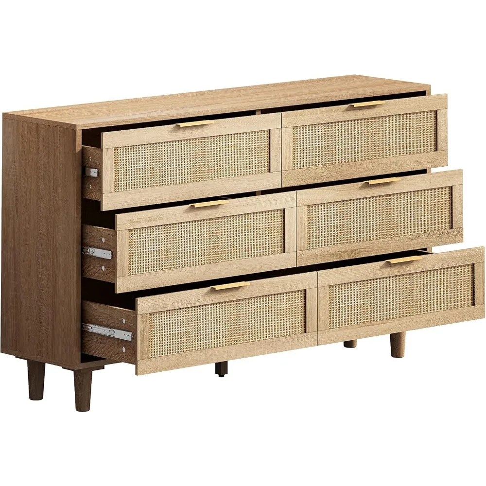 

Современный 4-дверный шкаф, сервант из полиэтиленового ротанга, 51 дюйм, буфет с местом для хранения вещей, широкий комод с 6 ящиками, комод в стиле бохо и фермерского домика