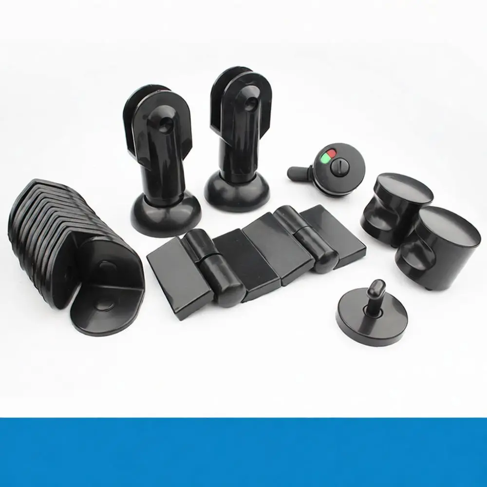 Nylon Black Washroom Partition Accessories Kit Support Leg Hinge Indicator Latch Corner Brace Commercial Toilet Stall
