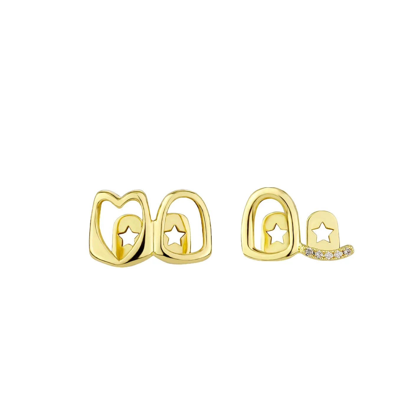 

Double Hollow Heart Teeth Caps Hip Hop Dental Grills Jewelry Gold/Silver Color Smooth Grills for Women & Men Party Gifts