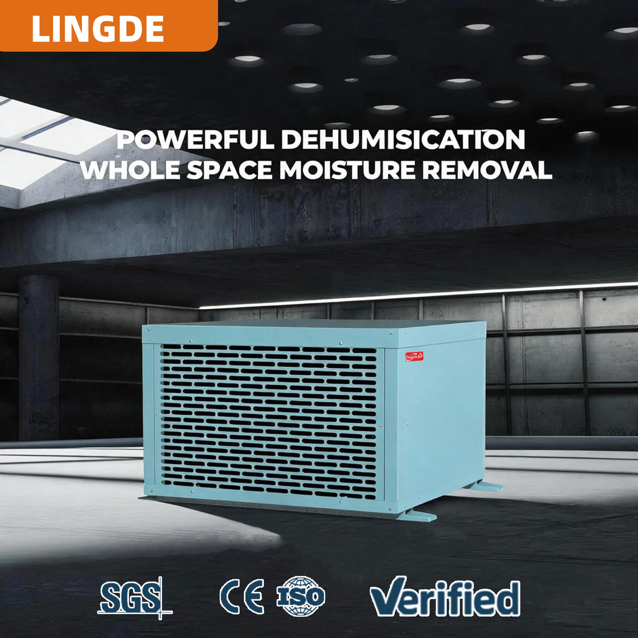 Fresh air inlet ceiling dehumidifier 298L/day, commercial duct air dryer, greenhouse humidity control