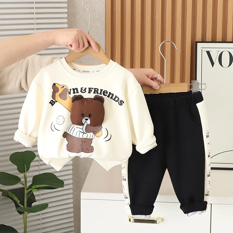 

Korean Fashion Kids Autumn Clothes 2025 Cute Cartoon O-neck Long Sleeve Pullover Tops and Pants 2 Piece Suit for Boys Sportswear