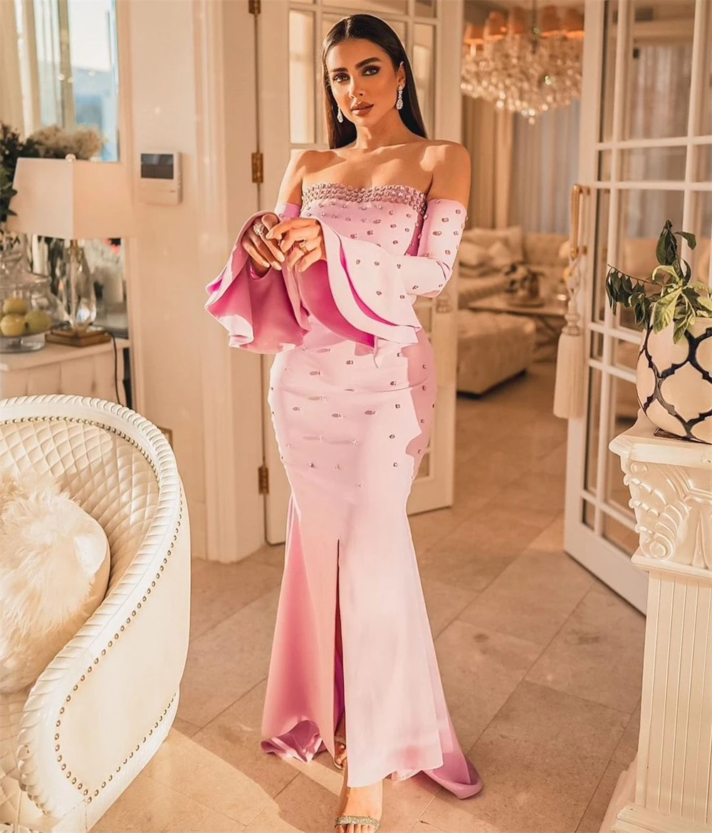 Prom Dress Evening Saudi Arabia Satin Ruffle Beading Tiered Clubbing Mermaid Off-the-shoulder Bespoke Occasion Gown Long Dresses