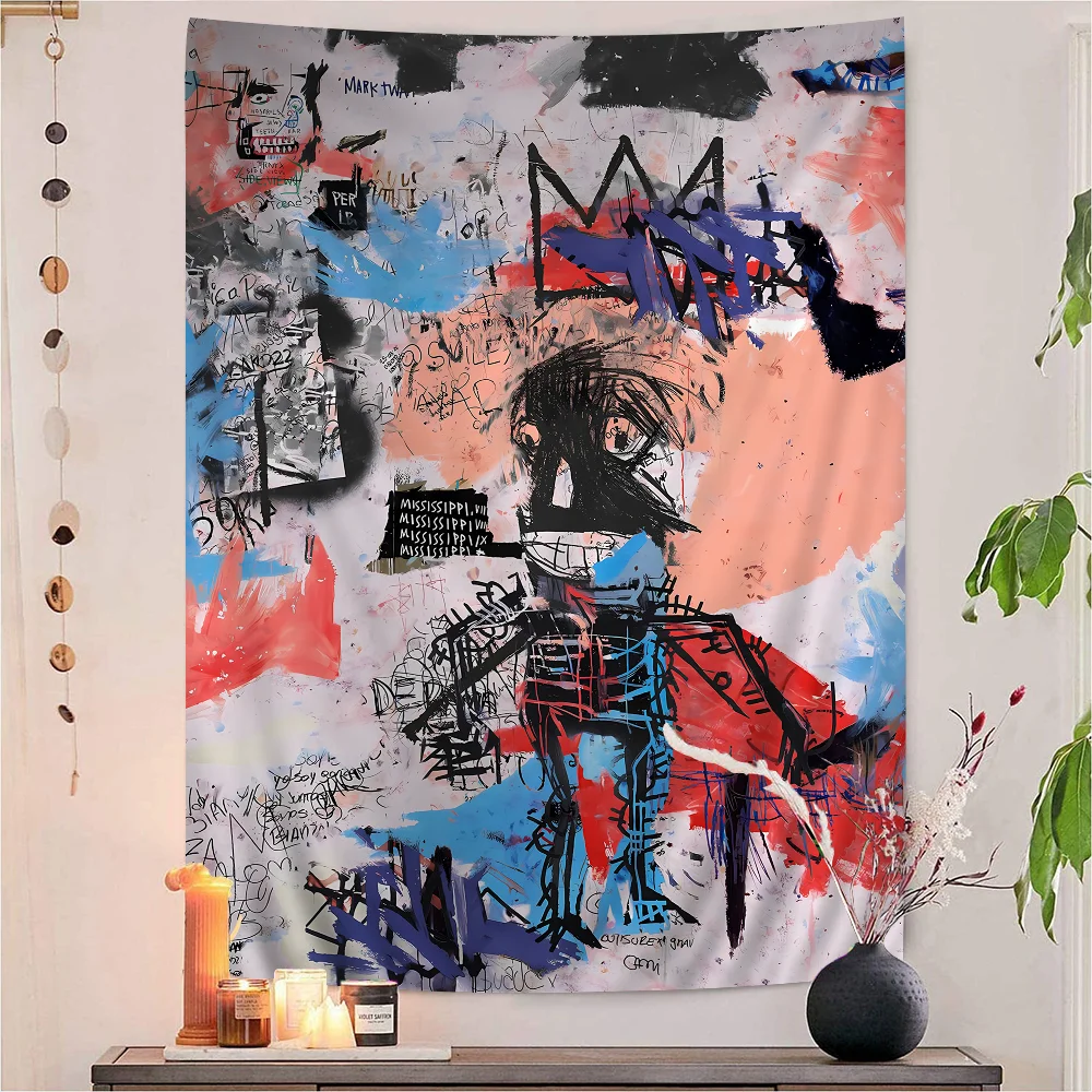 J-Jean-Michel B-Basquiat Art Cartoon Tapestry Art Science Fiction Room Home Decor Wall Hanging Sheets