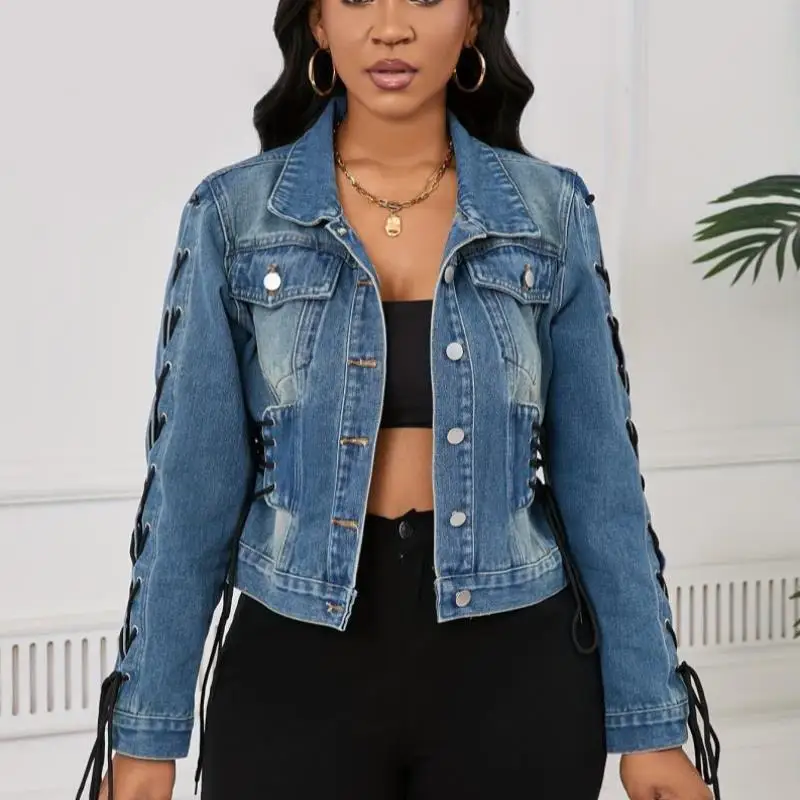 

2025 New Sle Slim Fit Long Sve Jeans Jaet Cross-Border Waist-Cinching Men's Faion Autumn Collar ort Length