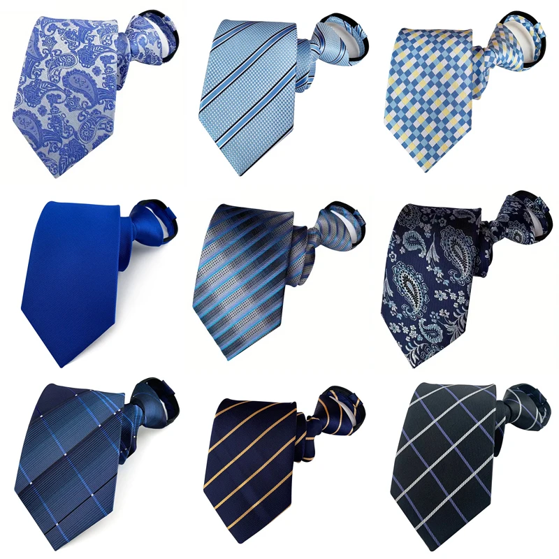 Hot Sell 8CM Zipper Tie Men Bridegroom Wedding Stripes Necktie Lazy Pre-tied Ties Blue Navy Color Necktie For Men Women