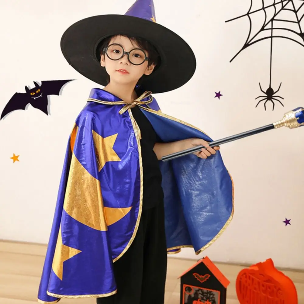 Wizard Childern Halloween Costumes Bright Color Costume Cosplay Props Kids Witches Robes Cloak Pointy Hat Halloween Cosplay Cape
