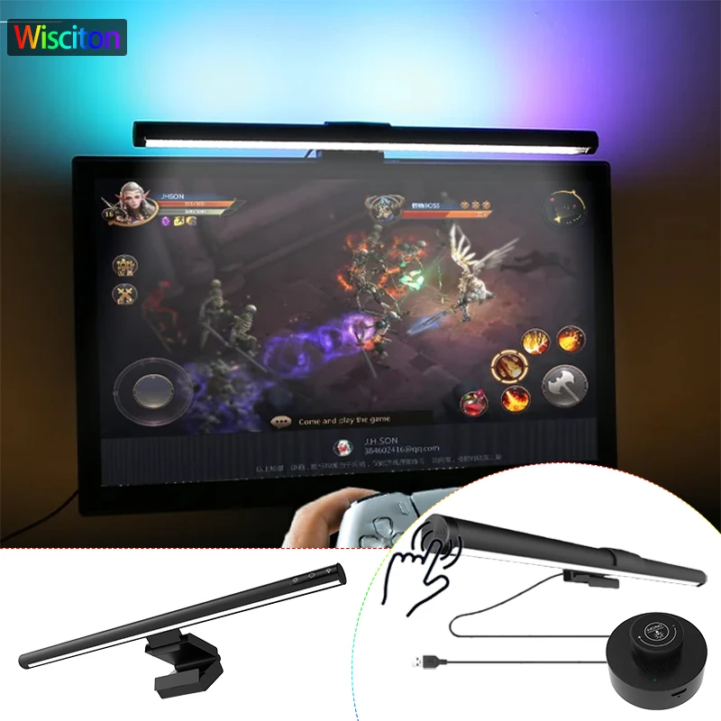 

Световая панель монитора Светодиодная панель RGB Подвесной светильник для экрана монитора с бесступенчатой регулировкой яркости Рабочая игра Учебный светильник RGB Атмосферная лампа