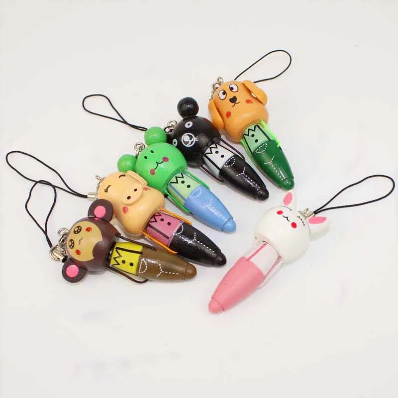 New Cartoon Small Animal Series Wooden Ballpoint Pen Student Stationery Mini Portable Ballpoint Pen Key Chain Pendant