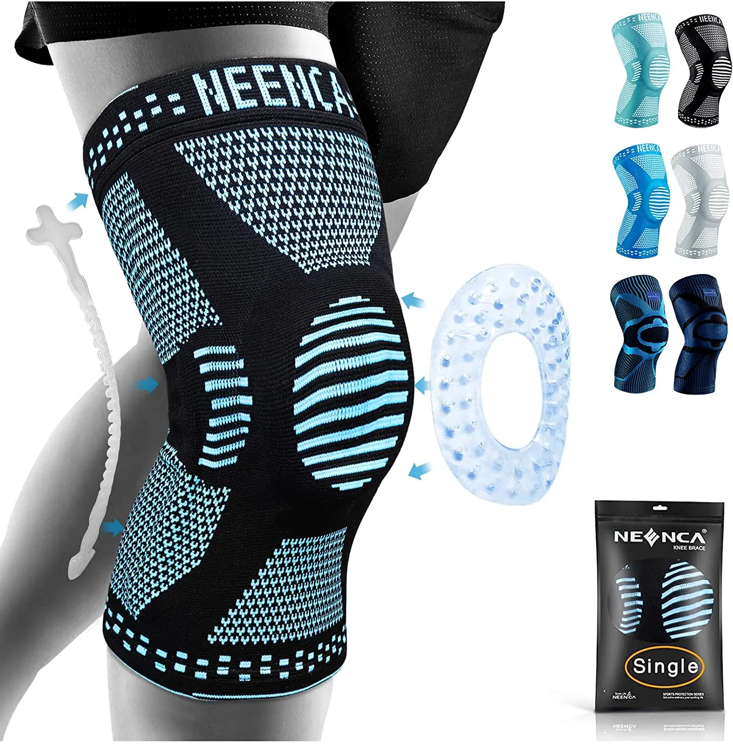 NEENCA Kniebandage mit seitlichen Stabilisatoren, Patella-Gel-Knie-Kompressionsmanschette zur Genesung von Knieschmerzen, Meniskusrissverletzungen 4