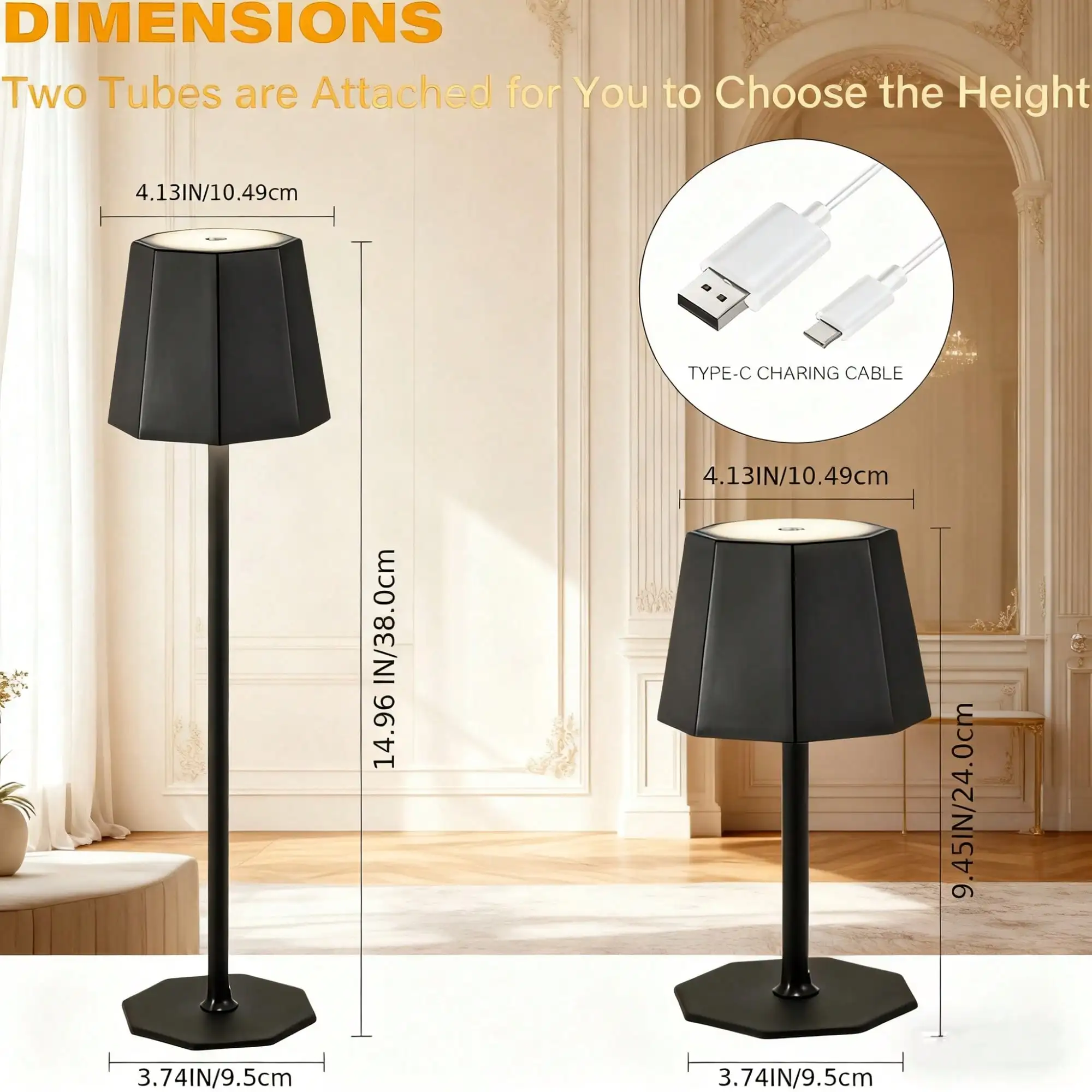 AMILL 2PCS/SET Modern USB Small Desk Lamp With Touch Control - Adjustable Height (Extendable Pole), 3 Color Modes (Warm/White/Natural), Dimmable Brightness USB-Powered Sleek Lamp For Home Office Bedroom Living Room Perfect For Reading, Working