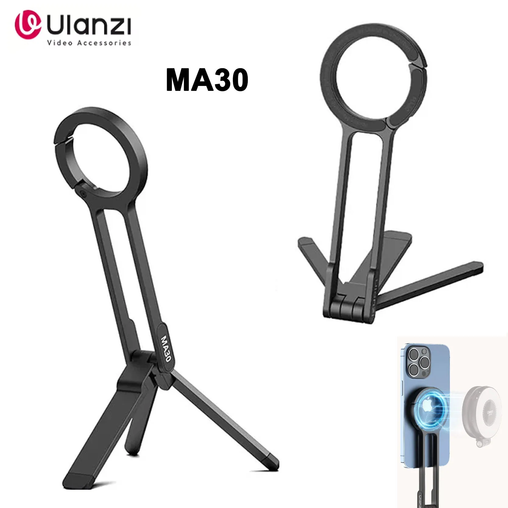 

Ulanzi MA30 MagSafe Tripod With Dual Side Magnetic Holder For iPhone 16 15 Outdoor Vlog Live
