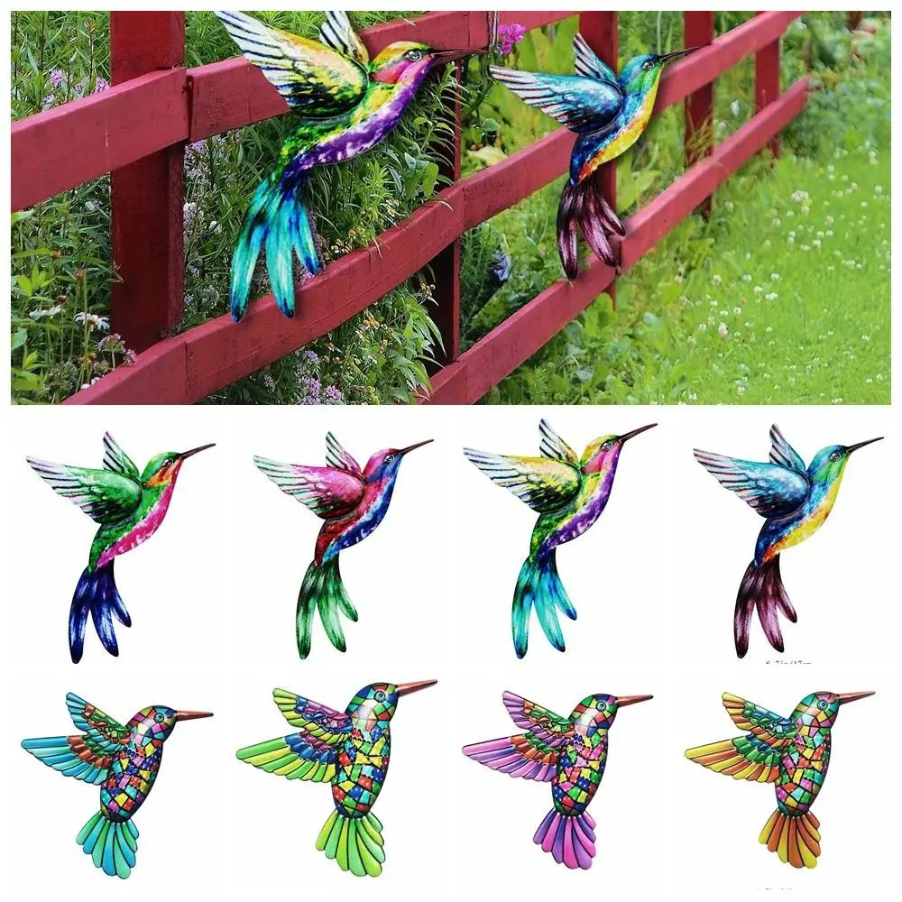 Iron Art Hummingbird Home Wall Hanging Metal Animal Art Outdoor Garden Bird Handicraft Ornaments Micro Landscape Decoration