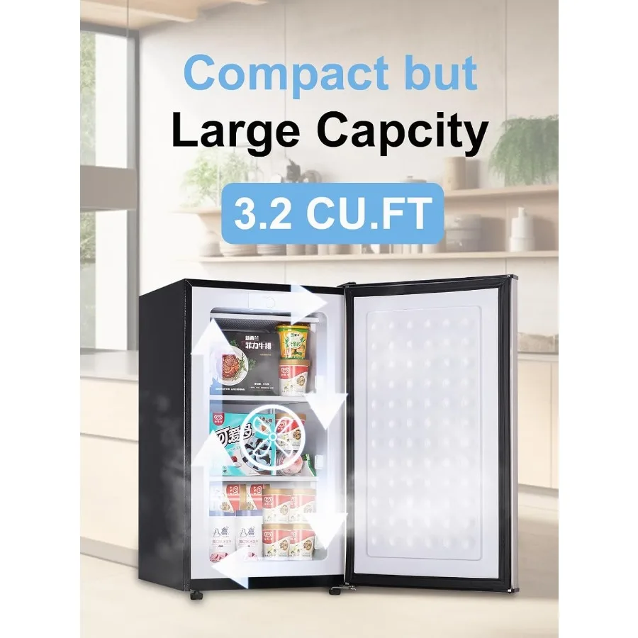 3.0 Cu.ft Upright Freezer Compact Mini Freezer with Removable Shelves Ideal for Bedroom Office Kitchen Dorm Storage Solution Si