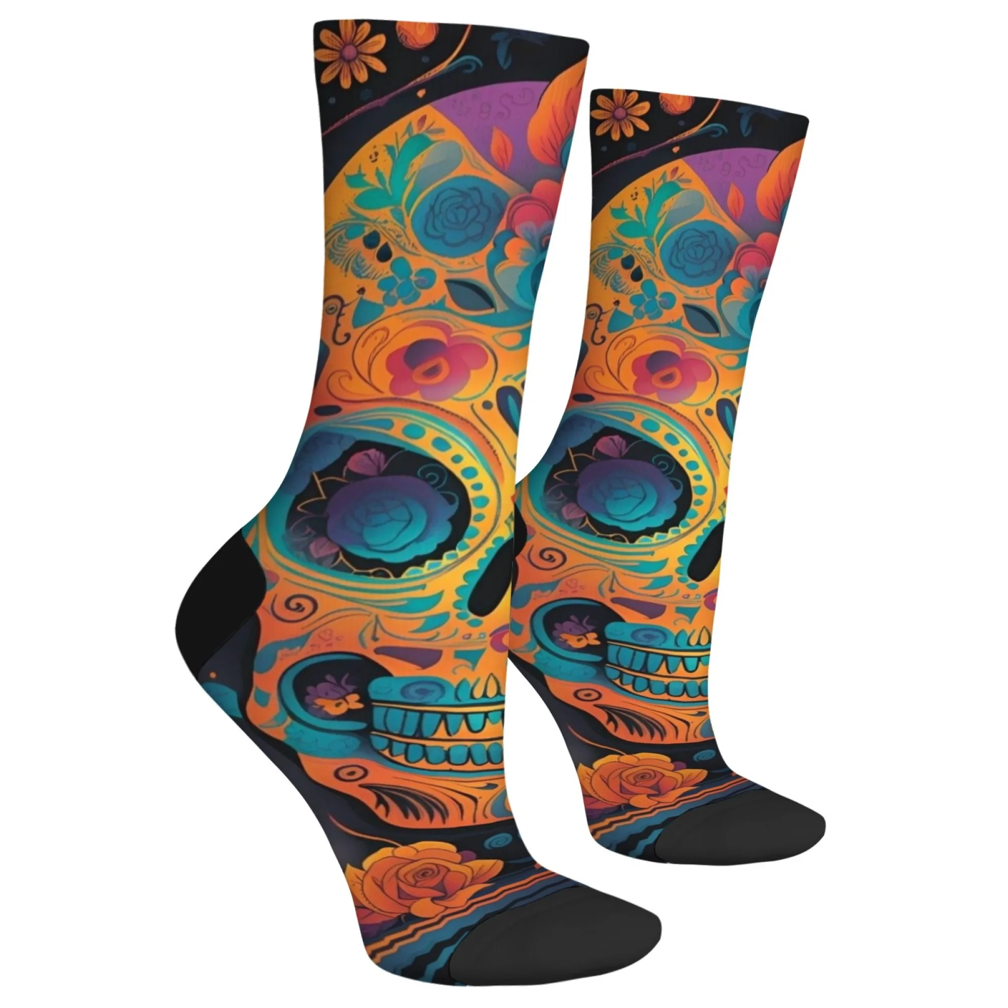 Retro Art Streetwear Neuheit Day of The Dead Skull Crew Socken Unisex Bequeme atmungsaktive Party Outdoor Sport Alltagskleidung