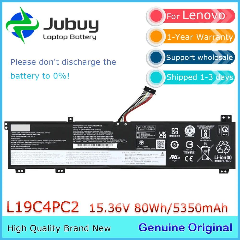 L19C4PC2 15.36V 80Wh Original Laptop Battery for Lenovo Legion 5 15ARH05 17ARH05H Legion 7 C7 15IMH05 L19M4PC2