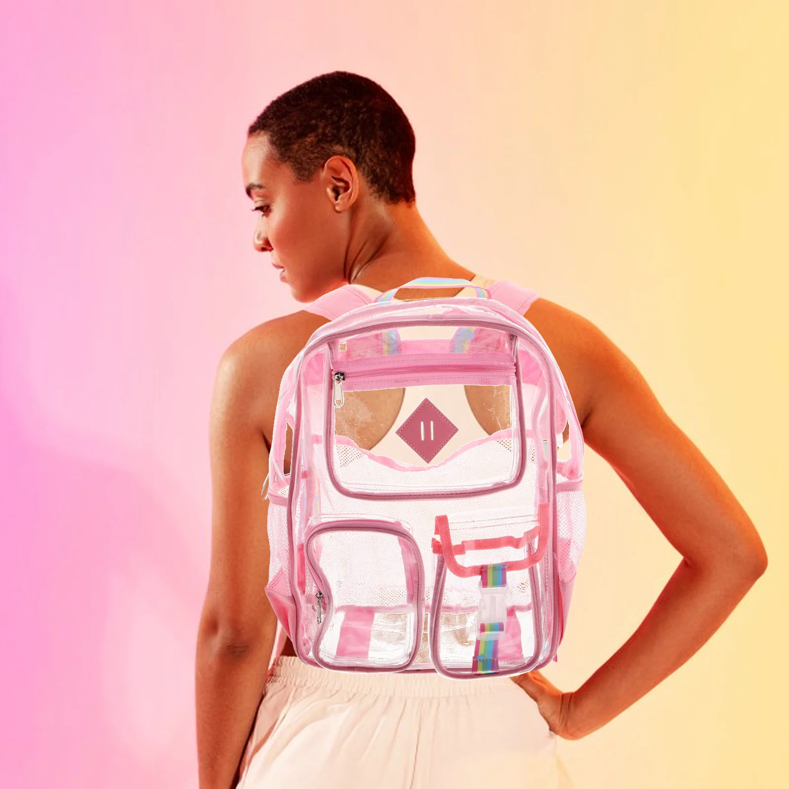 

Transparent PVC Backpack for Men Women Heavy Duty Clear Bag Spacious Comfortable Strap for Sports Travel Outdoor Activities