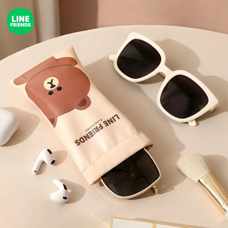 Brown Glasses Portable Storage Box Anime Kawaii Anti-fall Magnetic Sunglasses Storage Bag Data Cable Headphone Bag Line Friends