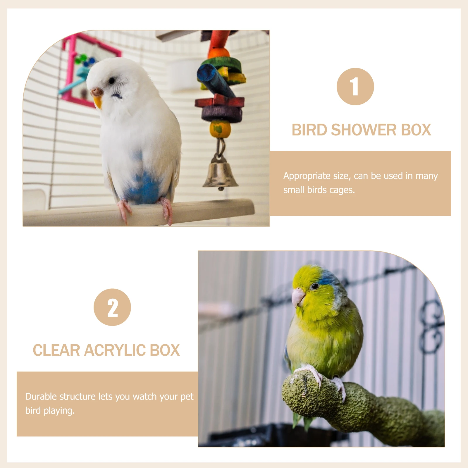 

Premium Acrylic Bird Bathing Box For Small Parrots Finches Cute Design Durable Sturdy Bath Basin Easy Storage Home Pet Store Use