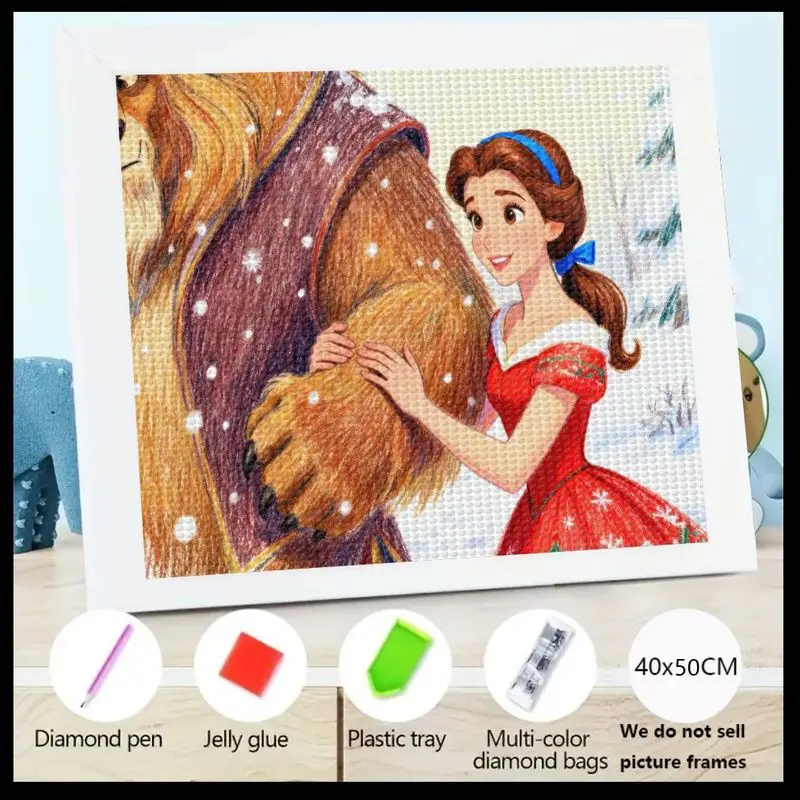 

5D DIY Full Drill Diamond Painting Kit, Beauty and the Beast Belle & The Beast Winter Wonderland Snowy Scene, Large 40x50CM Crys
