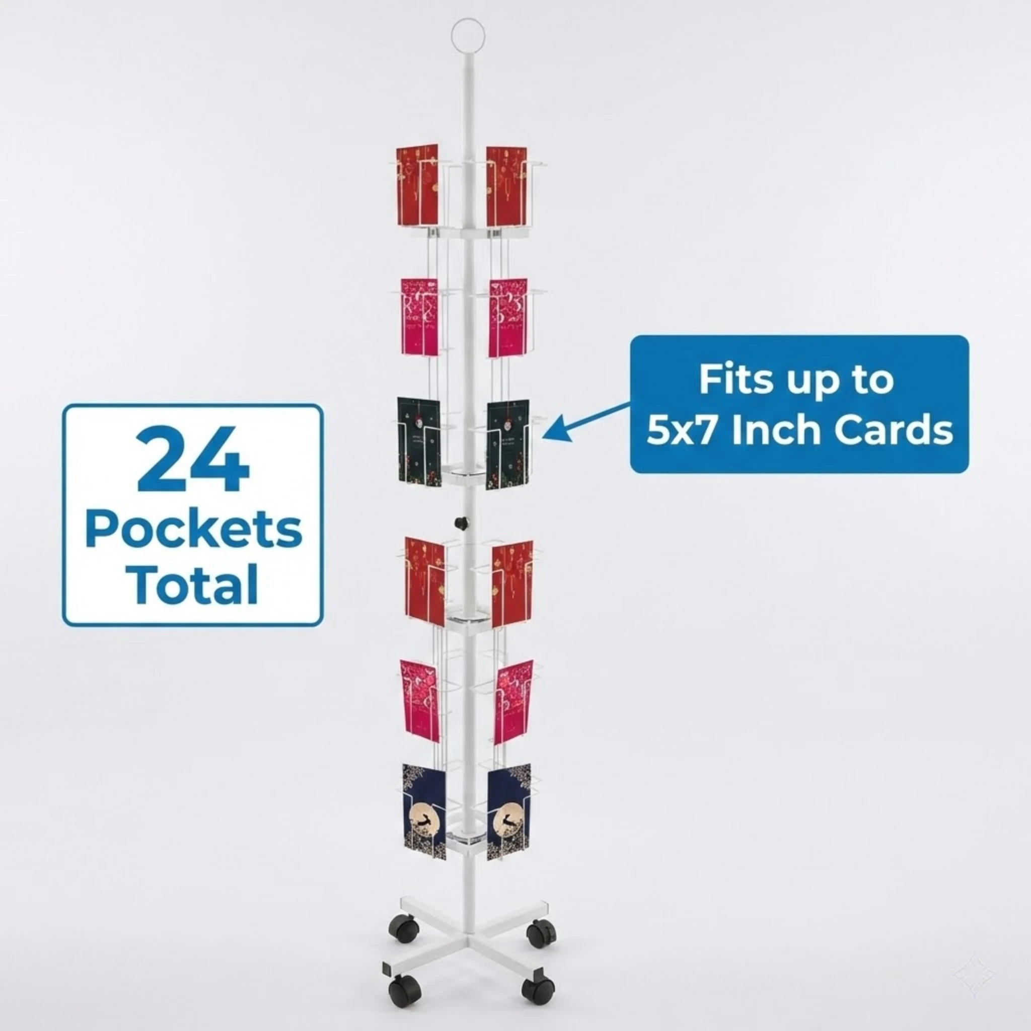 

Напольная стойка для открыток с 24 проволочными карманами для магазина или офиса