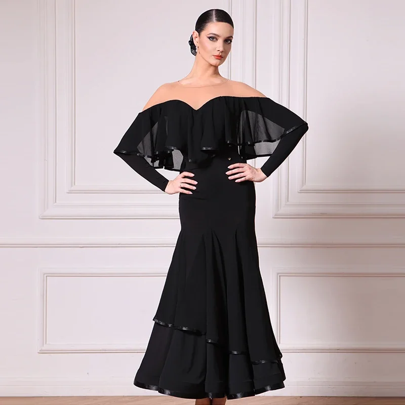 

Fashion Ruffled Sleeves Latin Dance Dress Women Party Waltz Ballroom Dance Competition Dresses Modern Dancing Clothes SL11584