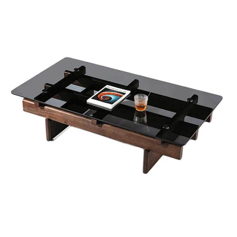 

High-End Designer Coffee Table Black Walnut Tempered Glass Wabi-Sabi Simple Creative Living Room Home Use Internet Celebrity
