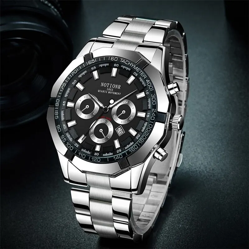 Luxury Mens Sport Watches Fashion Men Business Stainless Steel Waterproof Quartz Wristwatch Calendar Luminous Clock Reloj Hombre