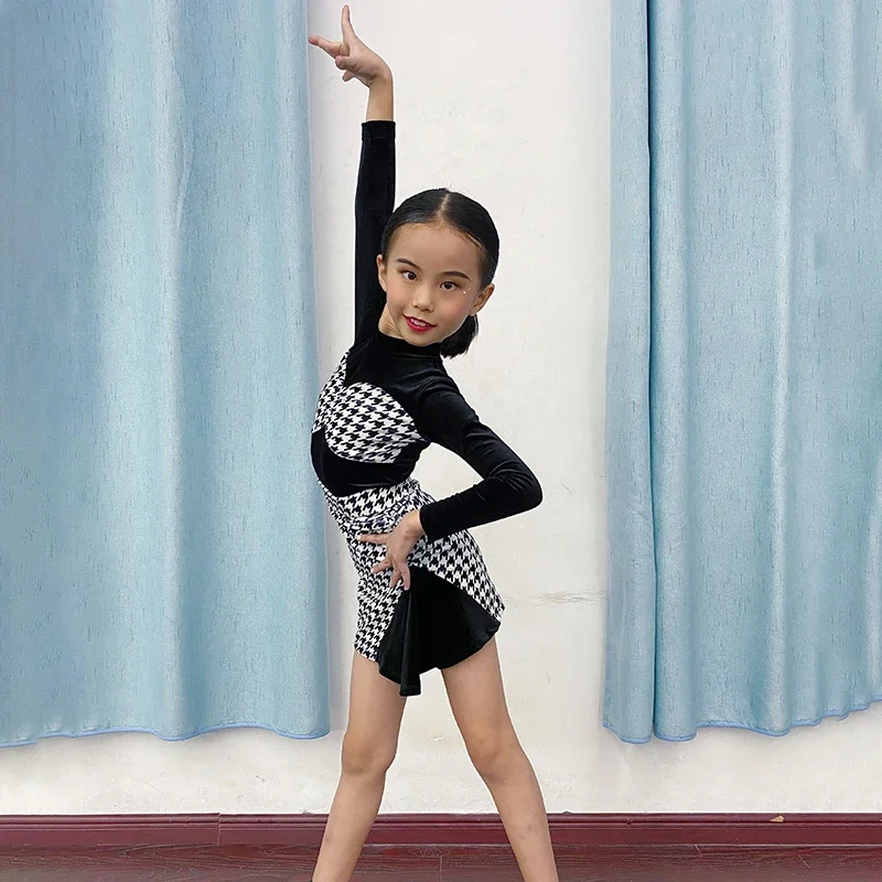 Latin Dance Apparel 2025 Autumn/Winter New High end Girls' and Children's Training Performance Dance Dress Printed Skirt