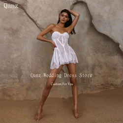 Qanz Chic Lace Wedding Dress White Lace Mini Party Dresses Sweetheart Corset Back Short Sexy Vestidos En Oferta 2024 Customized