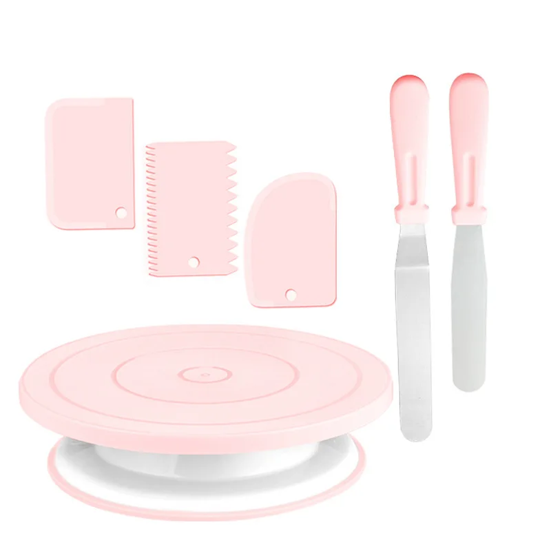 

6pcs/lot Cake Turntable with 2 Frosting Straight Angled Spatula 3 Icing Smoother Scraper Cake Decorating Kit Baking Accessories