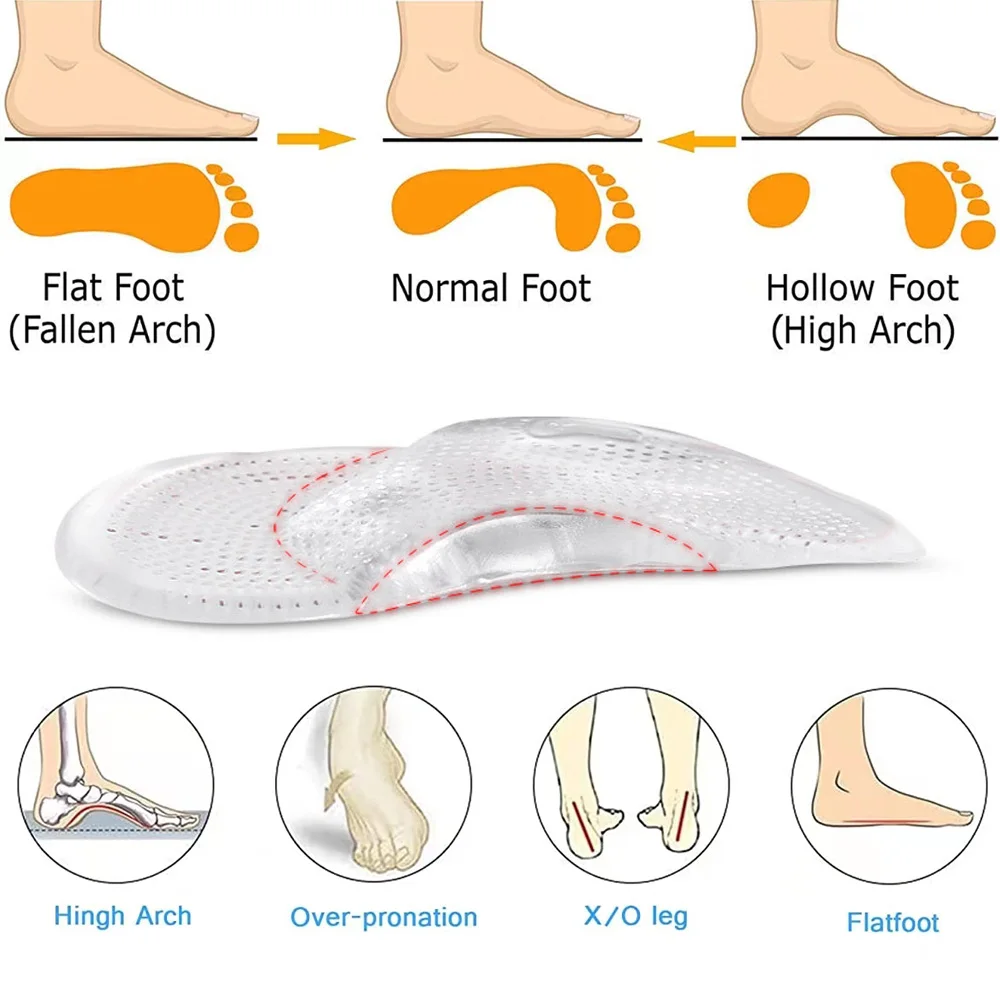 Silicone Arch Support Foot Insoles for Shoes Women Sandals Flat Feet Orthopedic Insoles for Men Plantar Faciitis Relief Shoe Pad