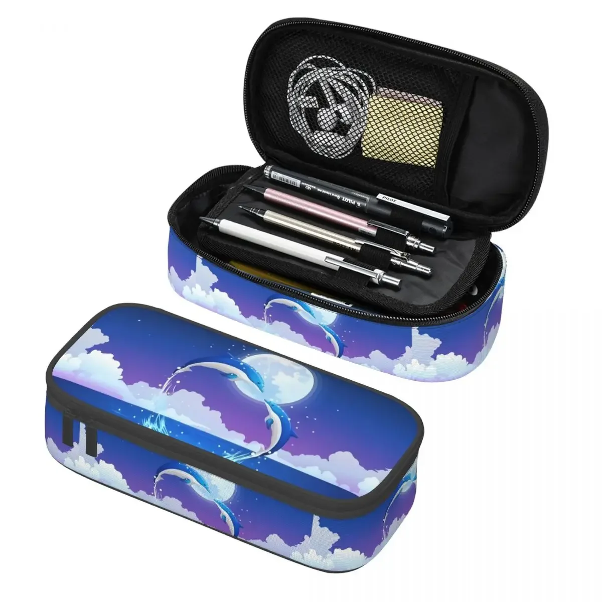 

Custom Funny Colourful Creative Dolphins Printed Cute Pencil Case Girls Boys Large Capacity Pencil Box School Accessories